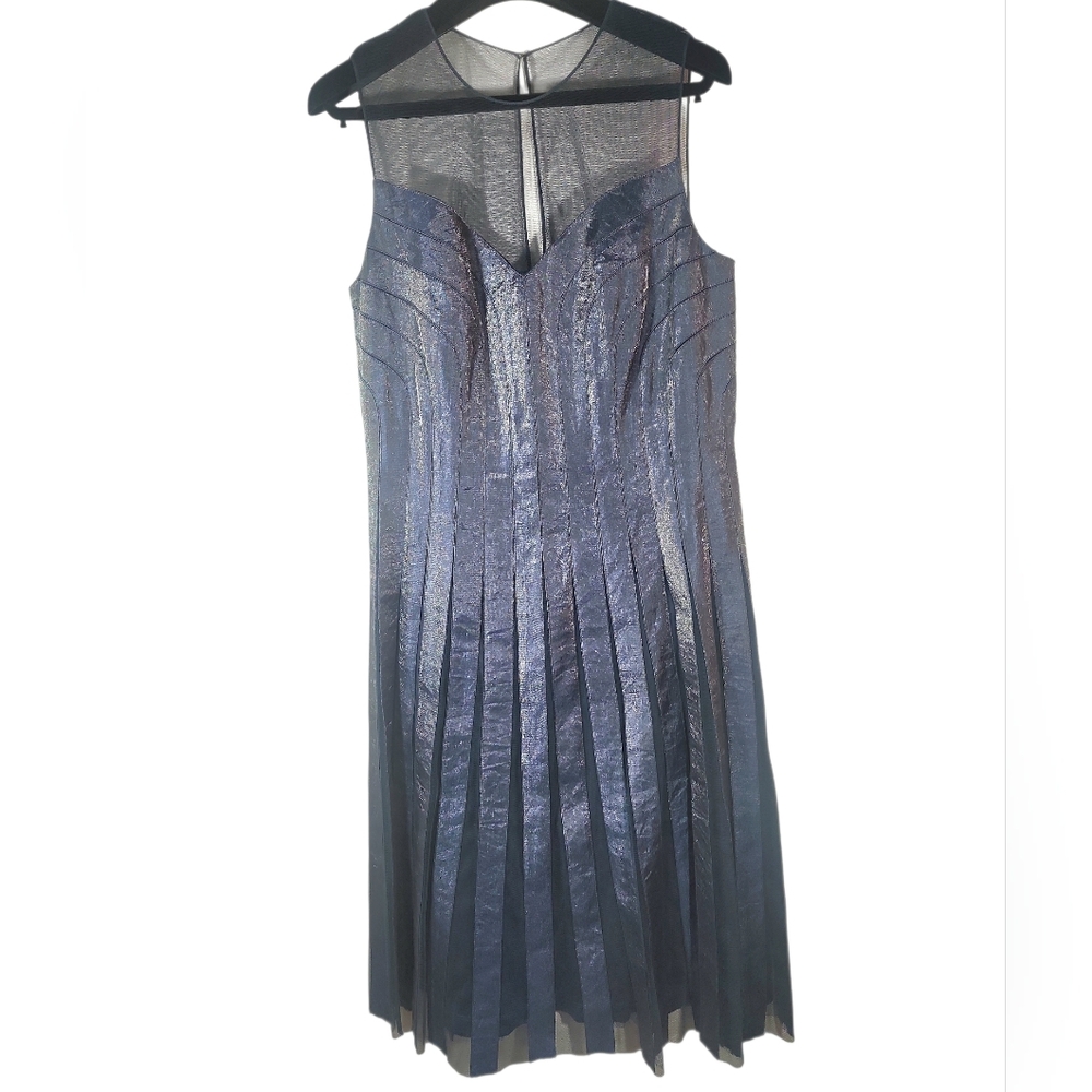 Adrianna Papell Shimmering Semi Formal Cocktail Navy Midi Dress. 10